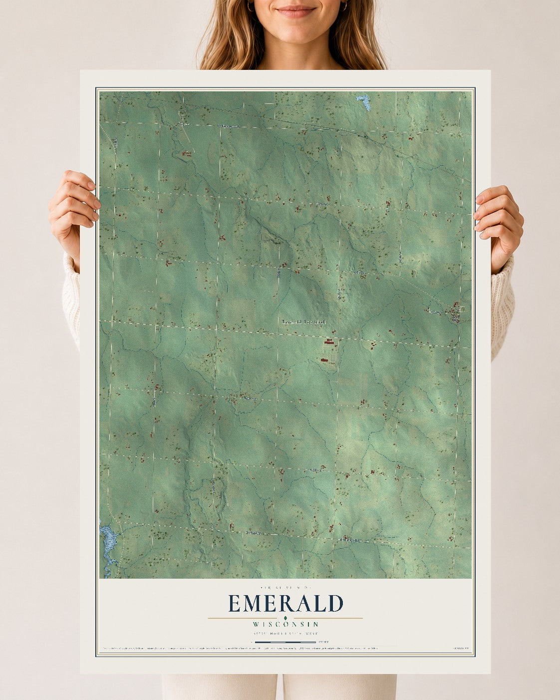 Map of Emerald, Wisconsin, 24 x 36 inch unframed archival matte print