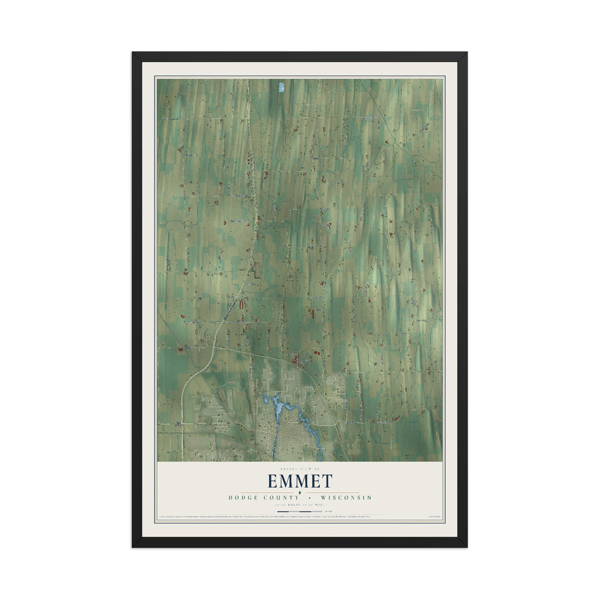 Map of Emmet, Dodge County, Wisconsin, 12 x 18 inch print in a black wood frame