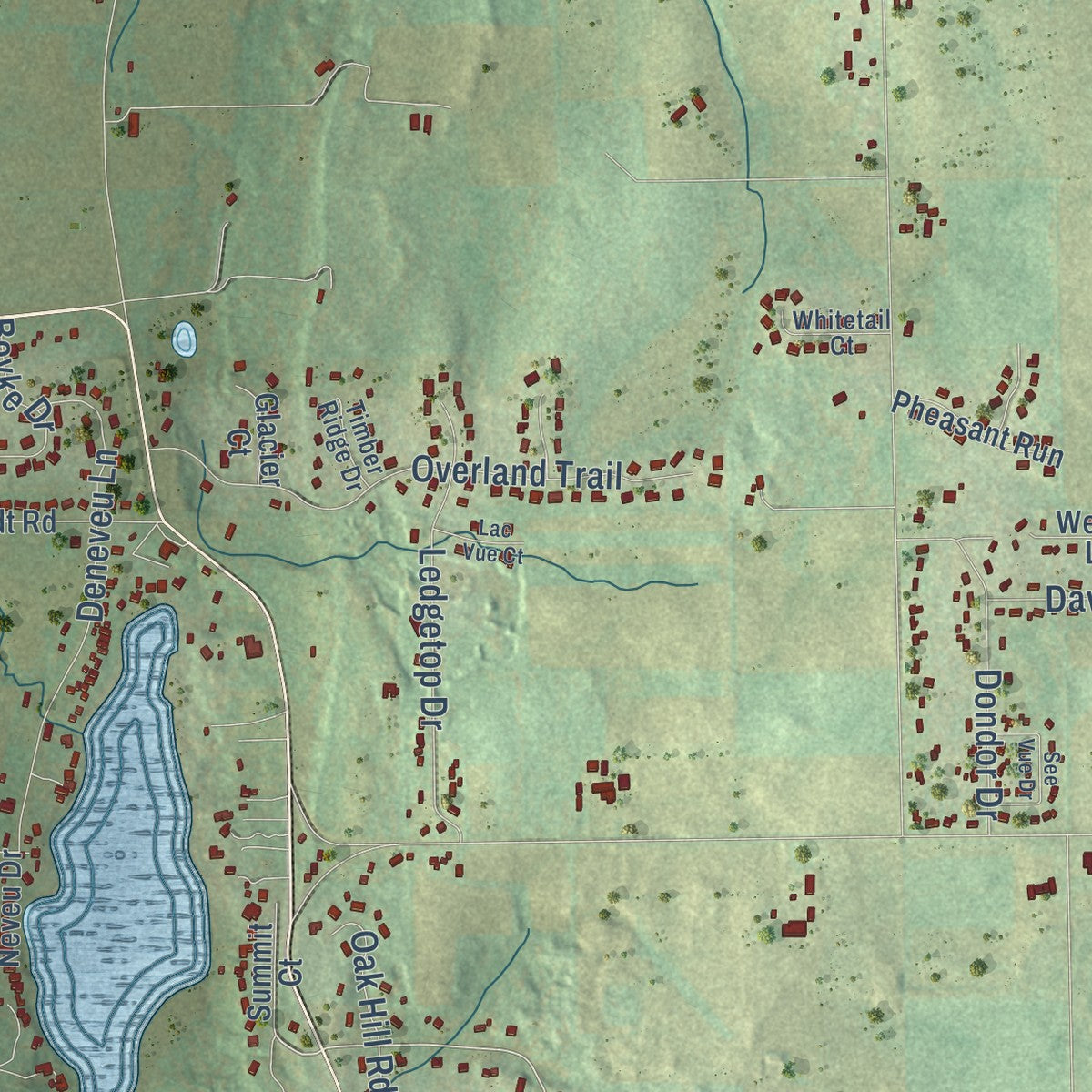 Close-up of the map of Empire, Wisconsin print showing street and building detail