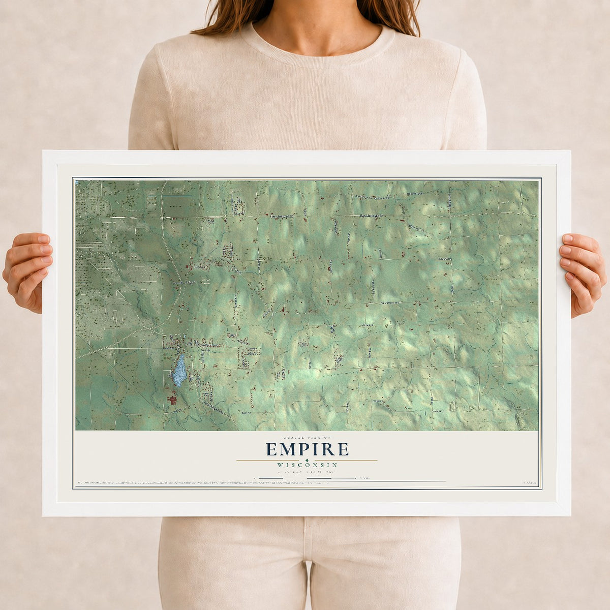 Map of Empire, Wisconsin, 12 x 18 inch print in a white wood frame