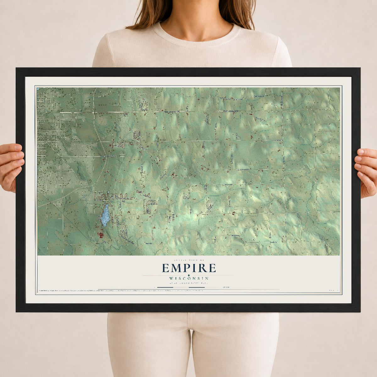 Map of Empire, Wisconsin, 18 x 24 inch print in a black wood frame