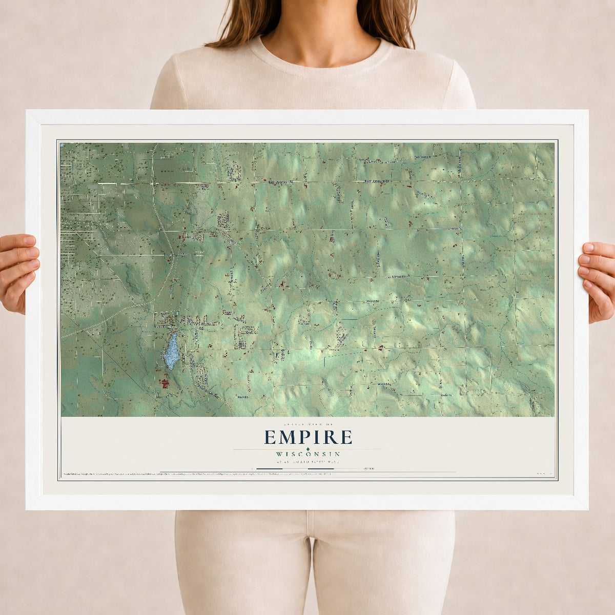 Map of Empire, Wisconsin, 18 x 24 inch print in a white wood frame