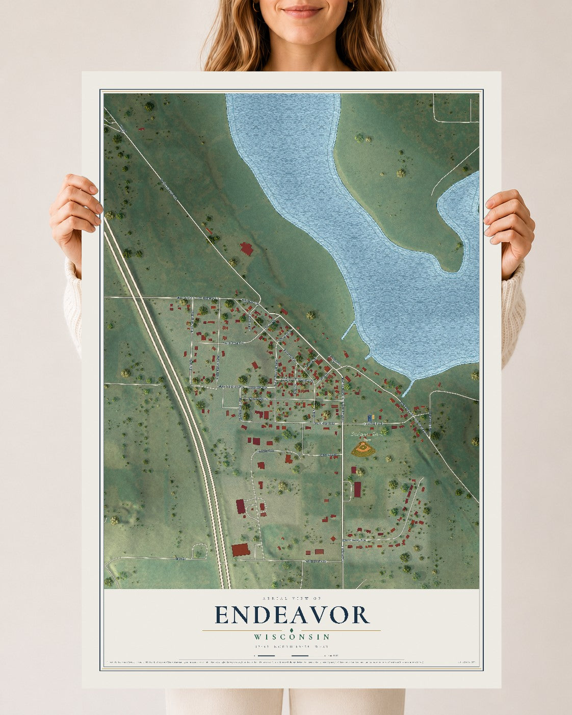 Map of Endeavor, Wisconsin, 24 x 36 inch unframed archival matte print