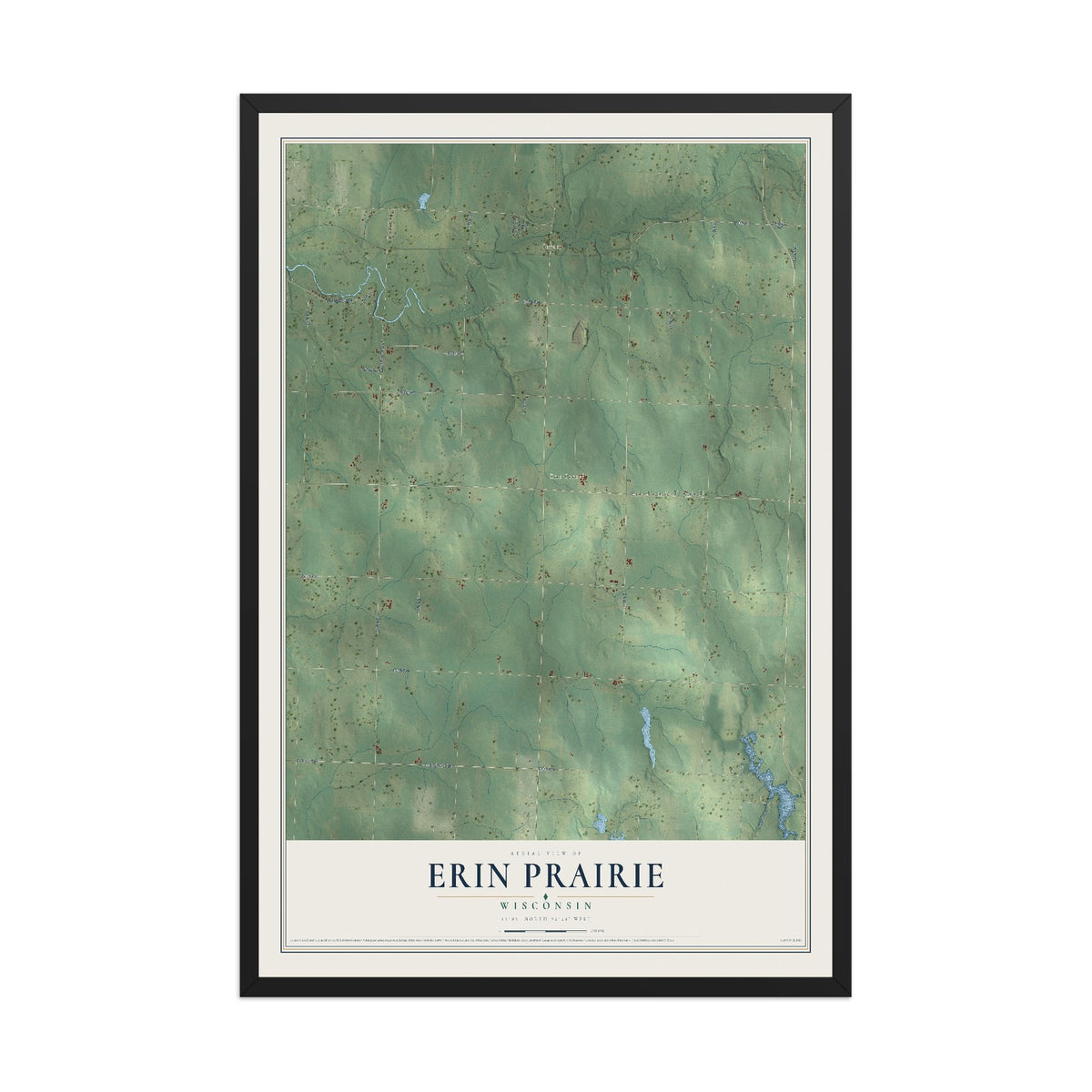 Map of Erin Prairie, Wisconsin, 12 x 18 inch print in a black wood frame