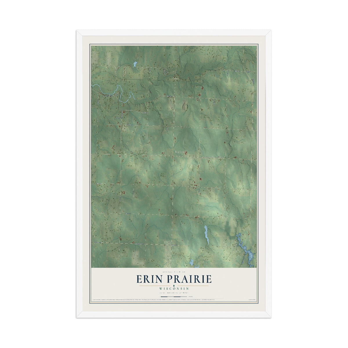 Map of Erin Prairie, Wisconsin, 12 x 18 inch print in a white wood frame