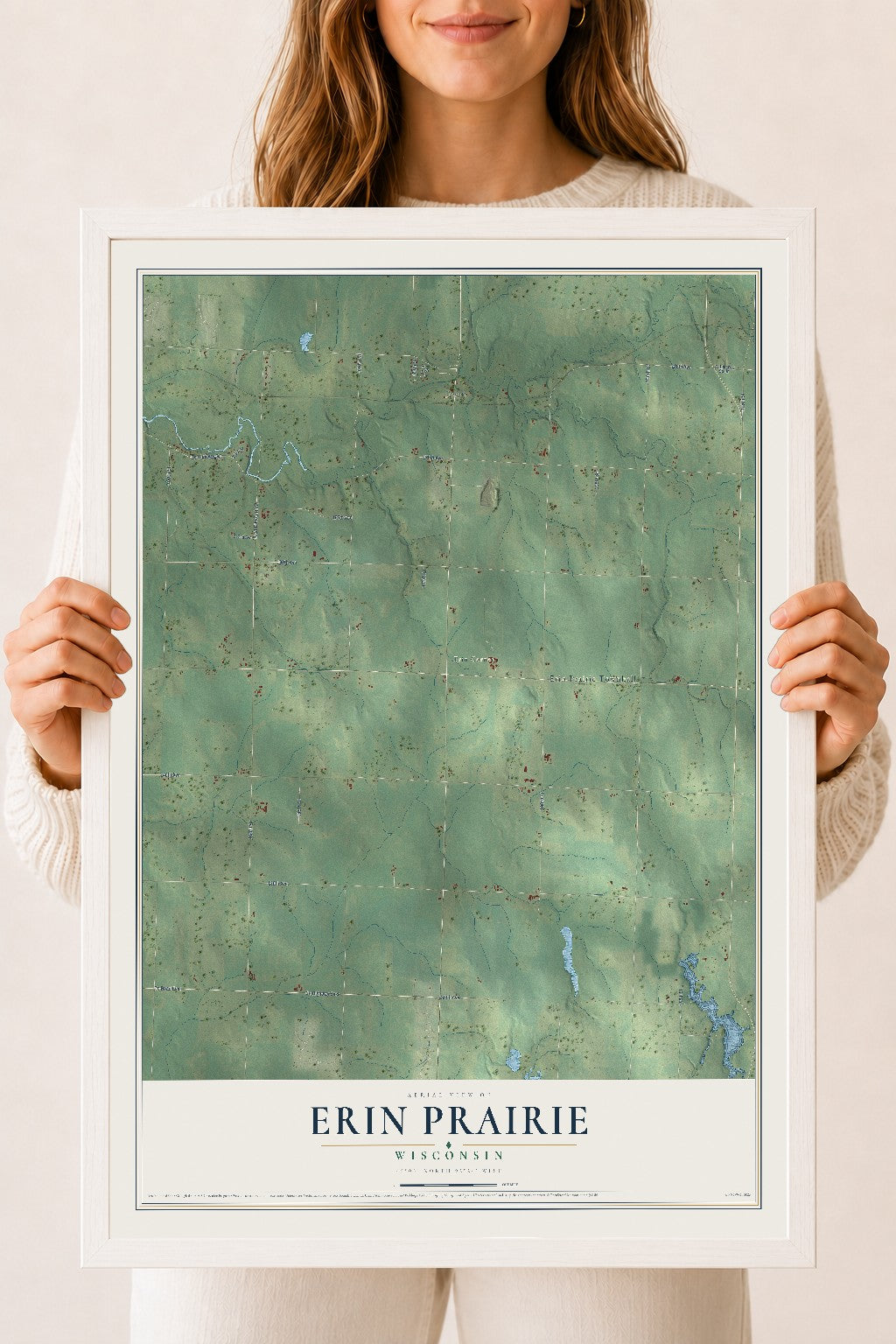 Map of Erin Prairie, Wisconsin, 18 x 24 inch print in a white wood frame