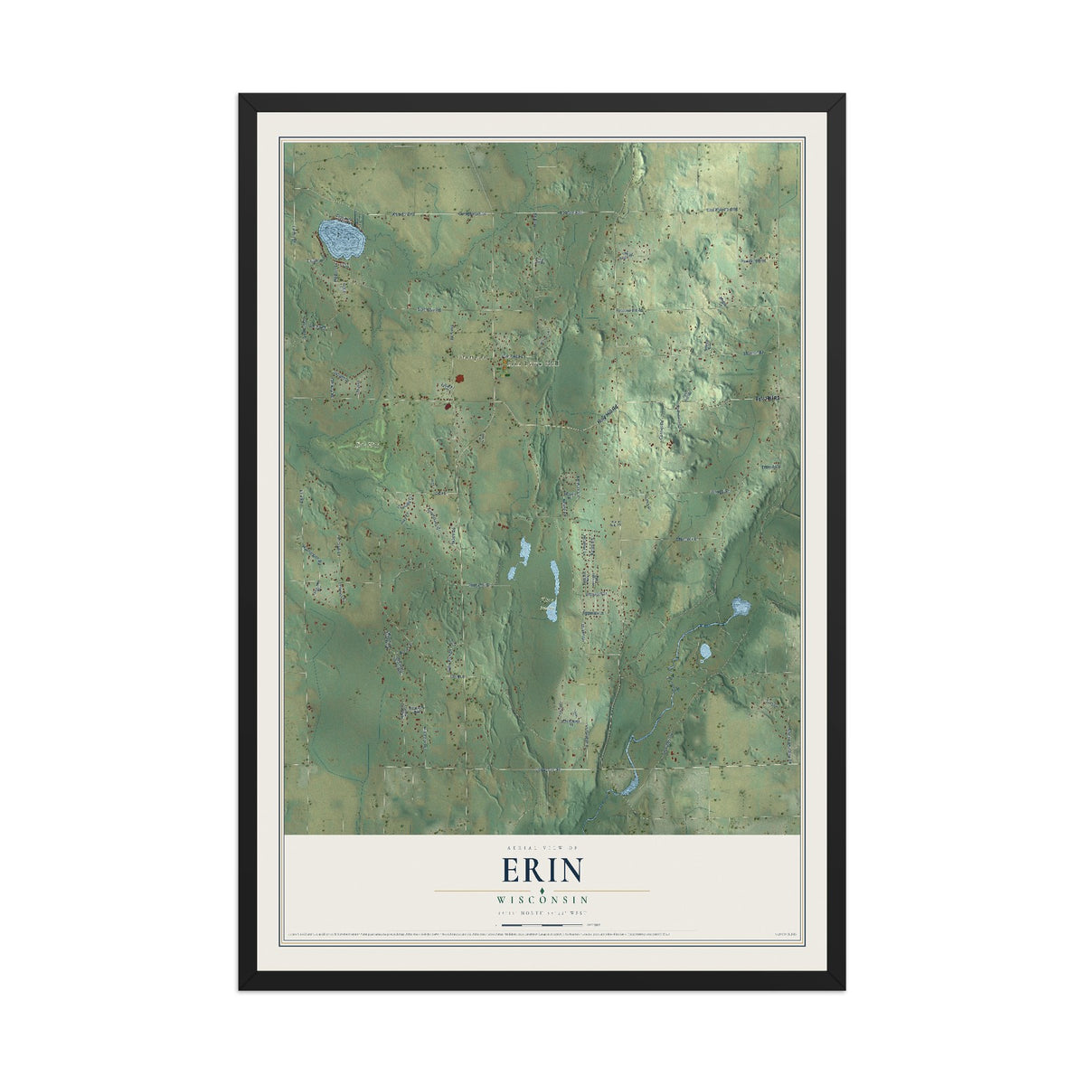 Map of Erin, Wisconsin, 12 x 18 inch print in a black wood frame