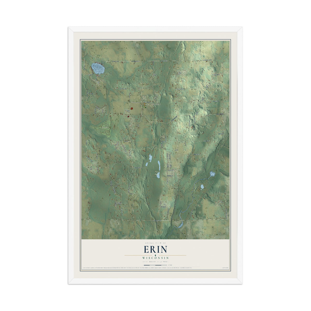 Map of Erin, Wisconsin, 12 x 18 inch print in a white wood frame