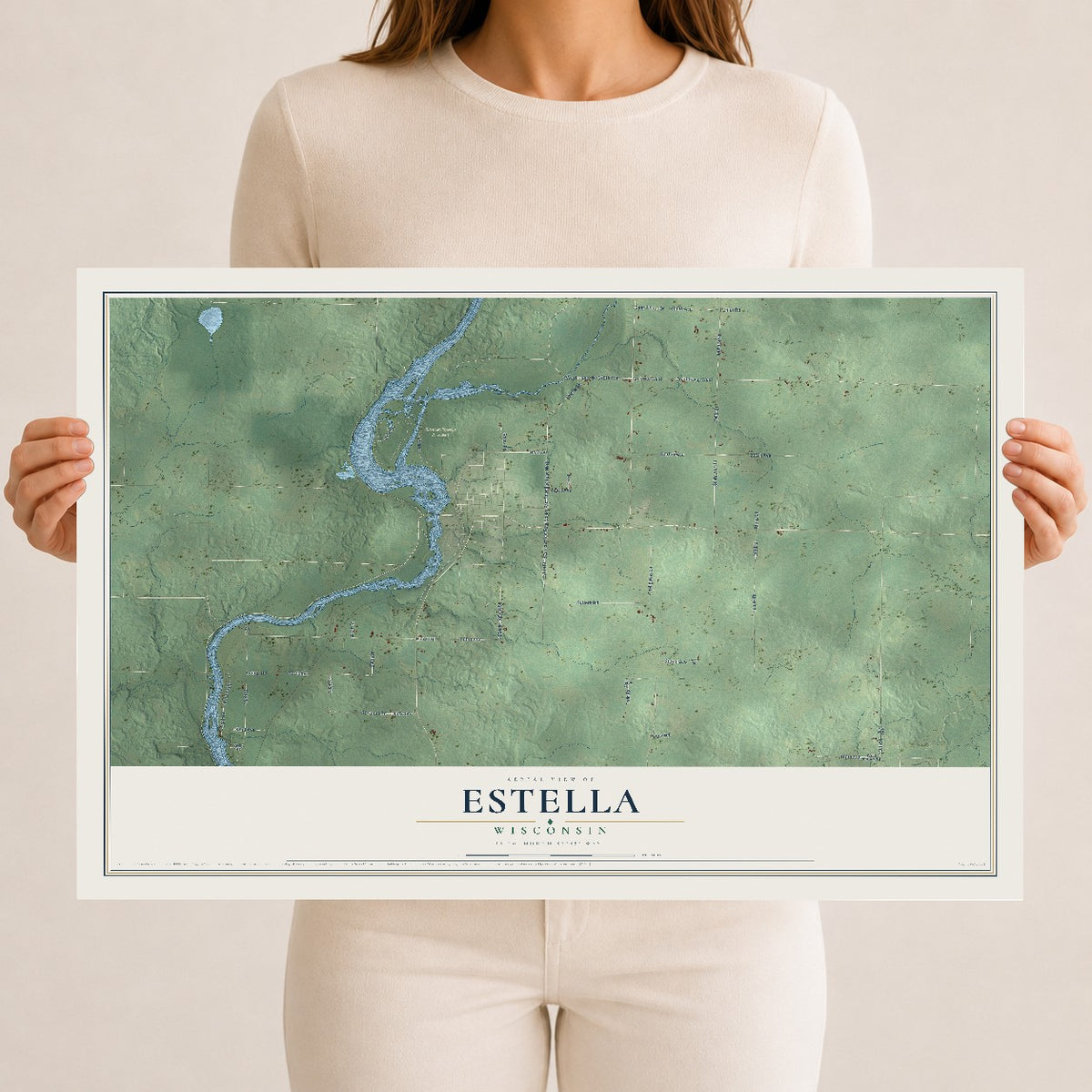 Map of Estella, Wisconsin, 12 x 18 inch unframed archival matte print