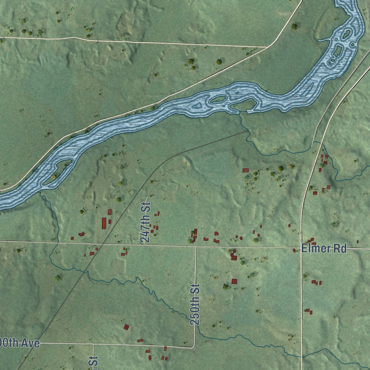 Second close-up of the map of Estella, Wisconsin print showing more streets and buildings