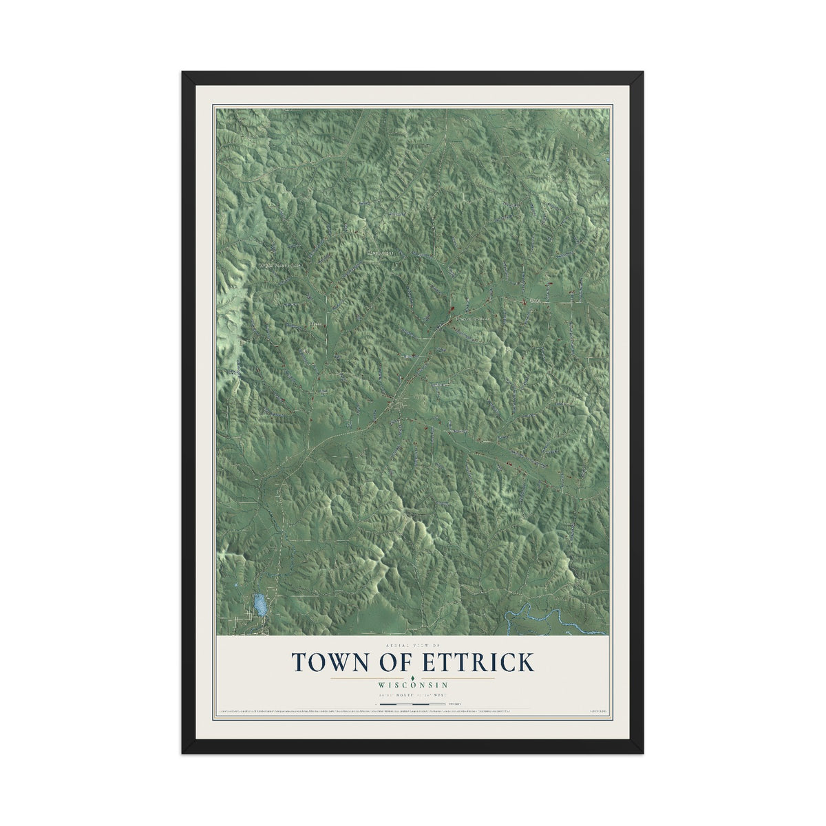 Map of the Town of Ettrick, Wisconsin, 12 x 18 inch print in a black wood frame