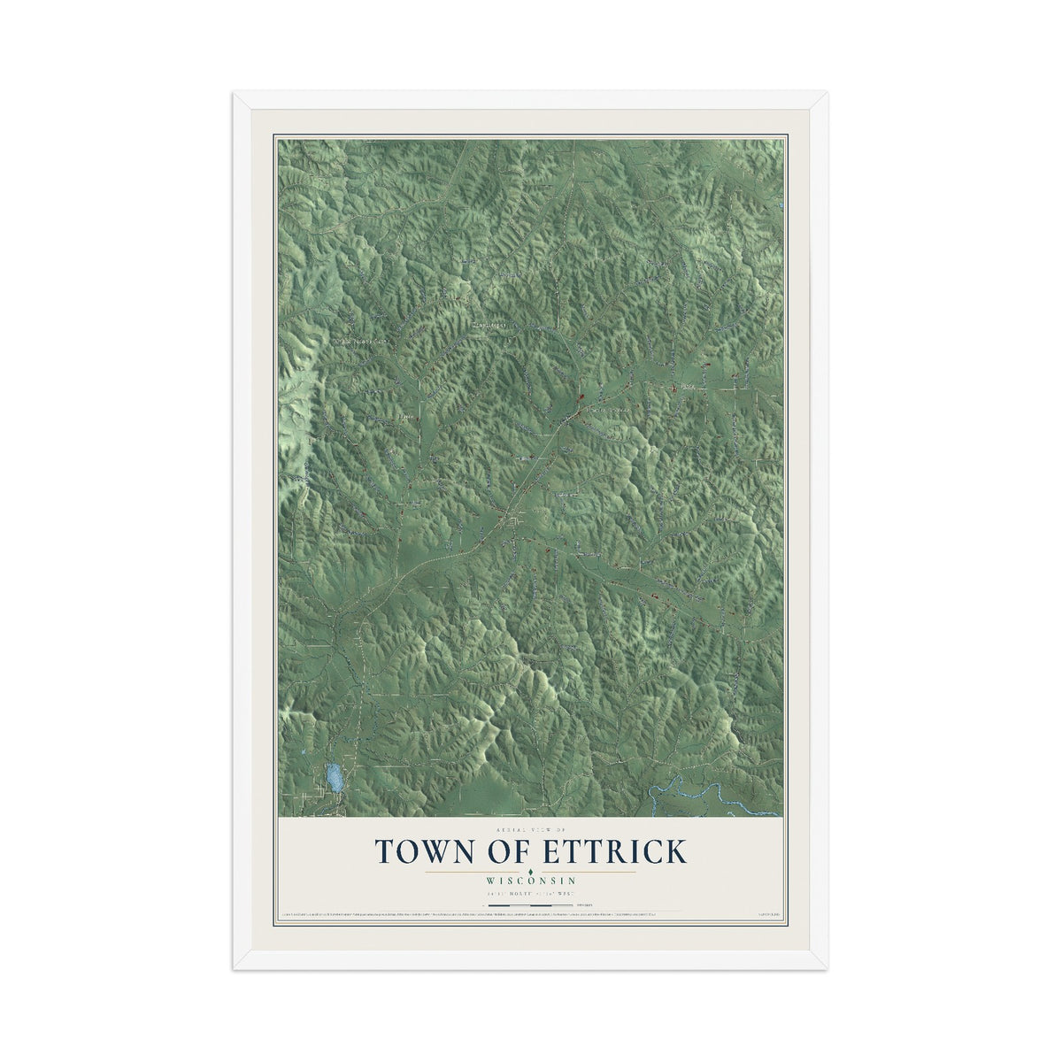 Map of the Town of Ettrick, Wisconsin, 12 x 18 inch print in a white wood frame