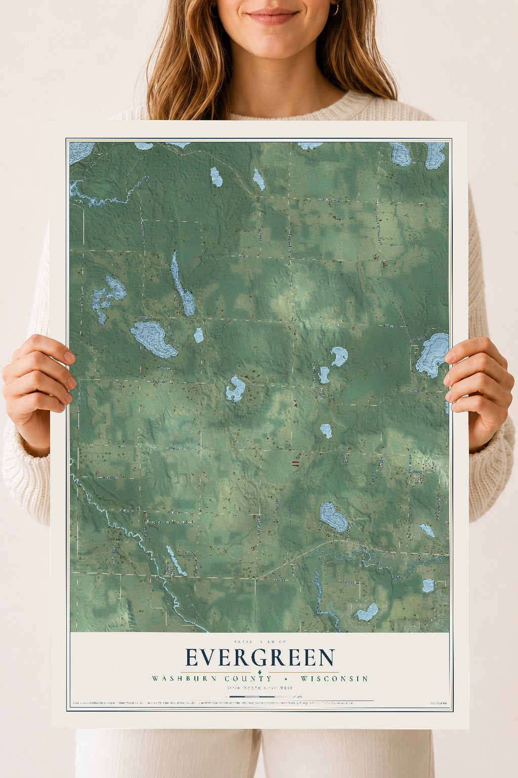 Map of Evergreen, Washburn County, Wisconsin, 18 x 24 inch unframed archival matte print