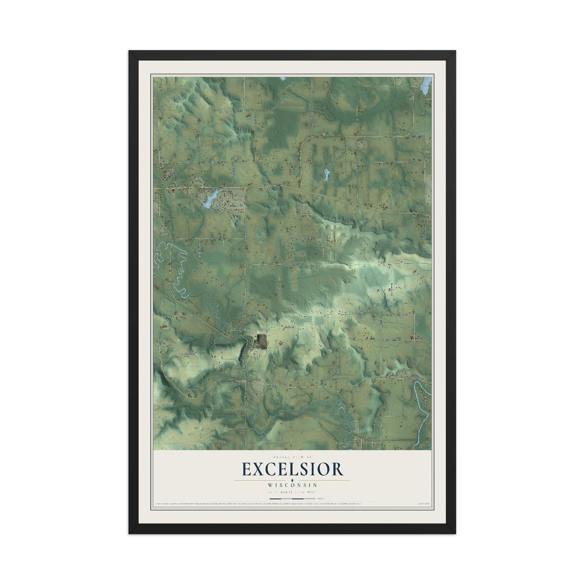 Map of Excelsior, Wisconsin, 12 x 18 inch print in a black wood frame