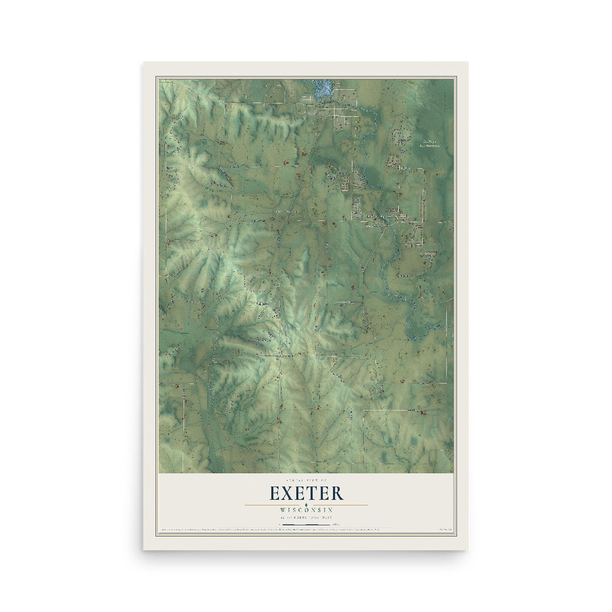 Map of Exeter, Wisconsin, 12 x 18 inch unframed archival matte print