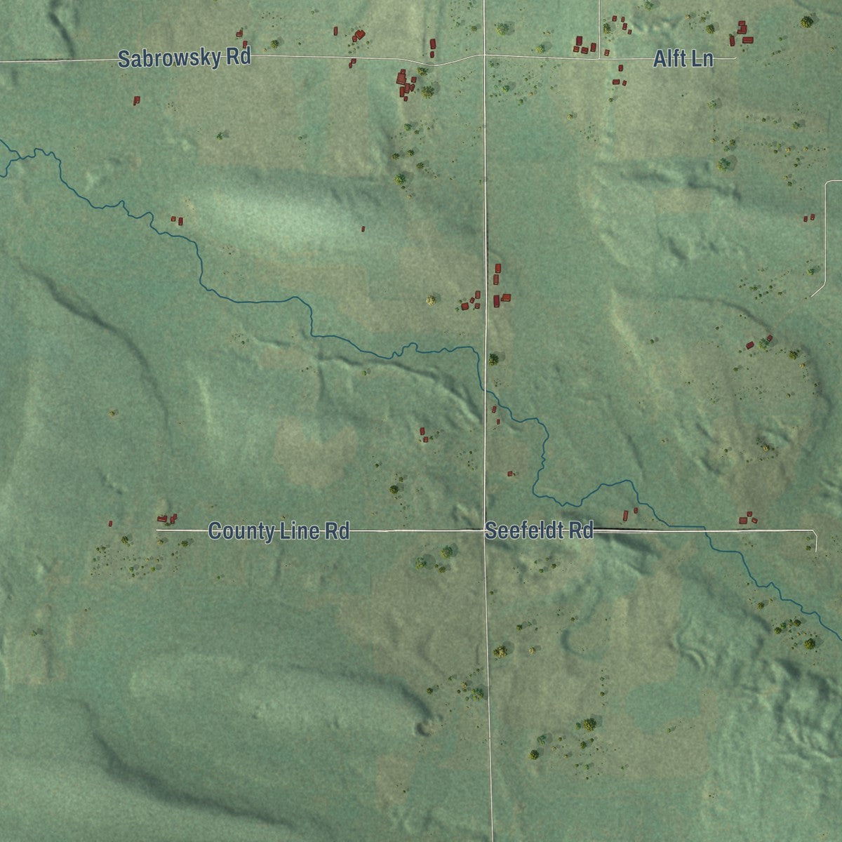 Second close-up of the map of Fairbanks, Wisconsin print showing more streets and buildings