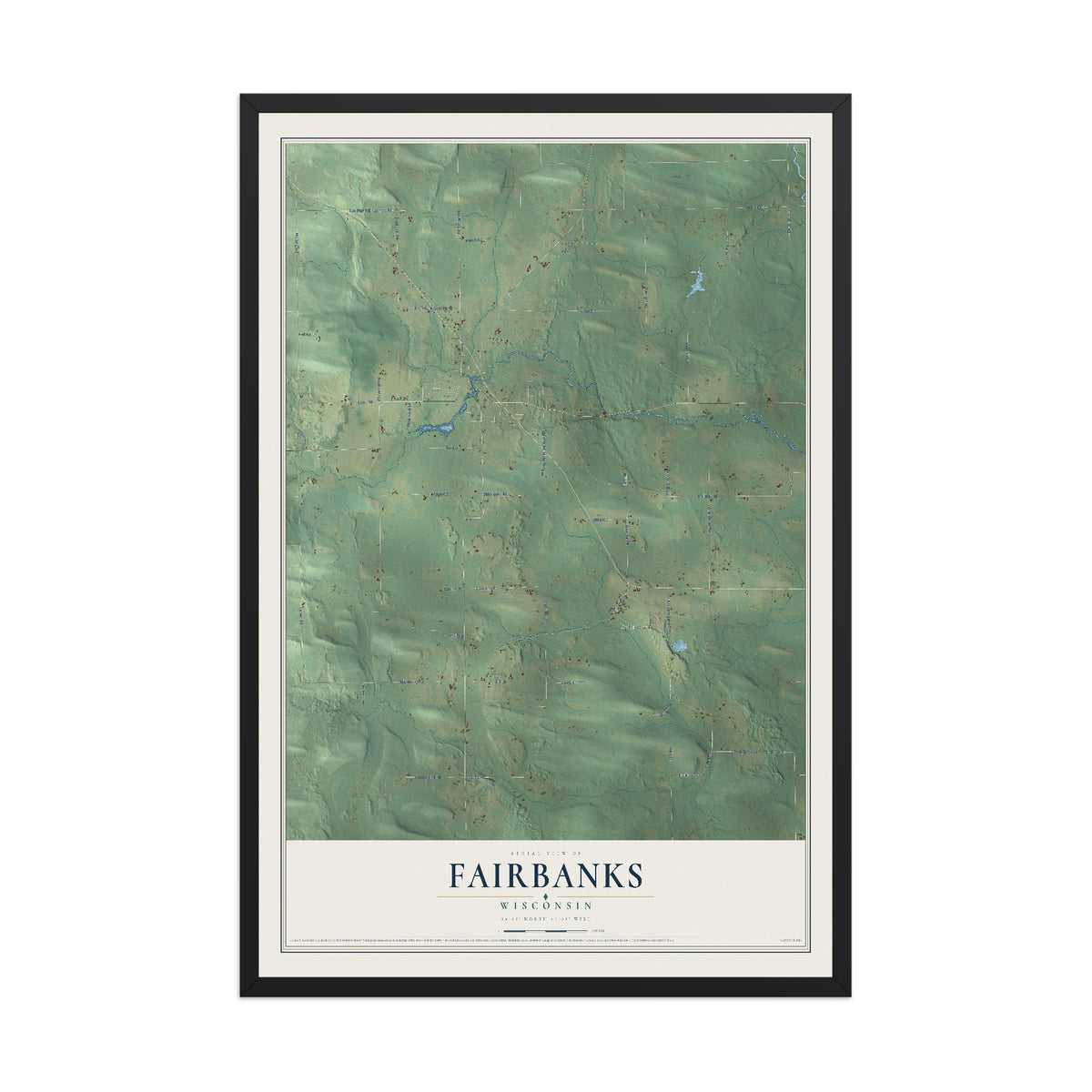 Map of Fairbanks, Wisconsin, 12 x 18 inch print in a black wood frame