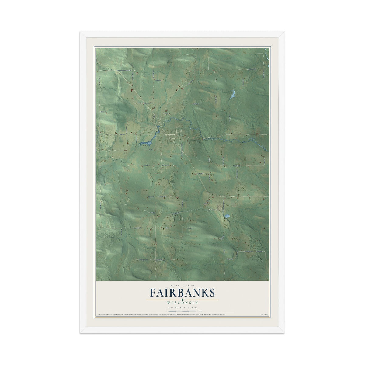 Map of Fairbanks, Wisconsin, 12 x 18 inch print in a white wood frame
