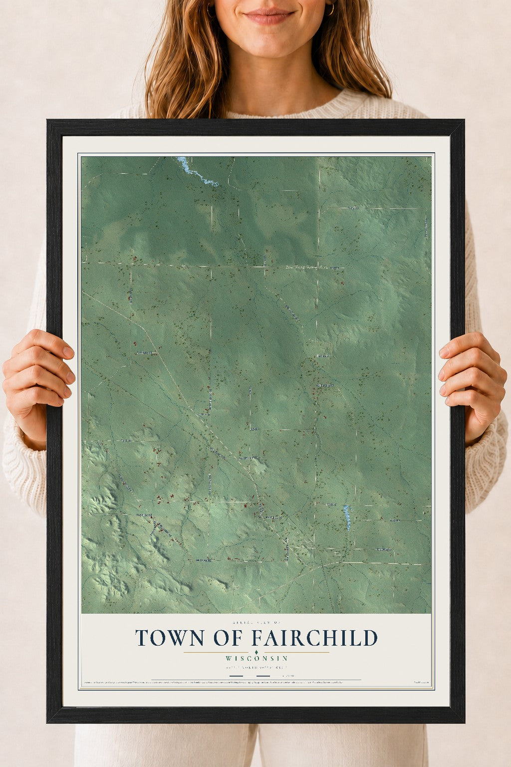 Map of the Town of Fairchild, Wisconsin, 18 x 24 inch print in a black wood frame