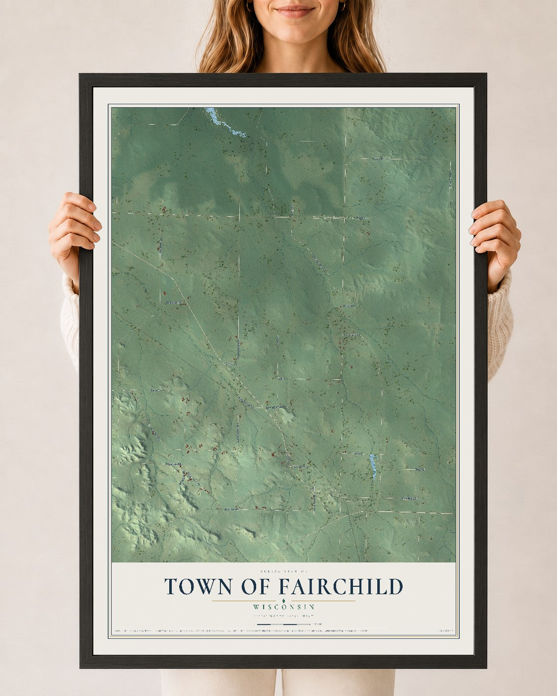 Map of the Town of Fairchild, Wisconsin, 24 x 36 inch print in a black wood frame