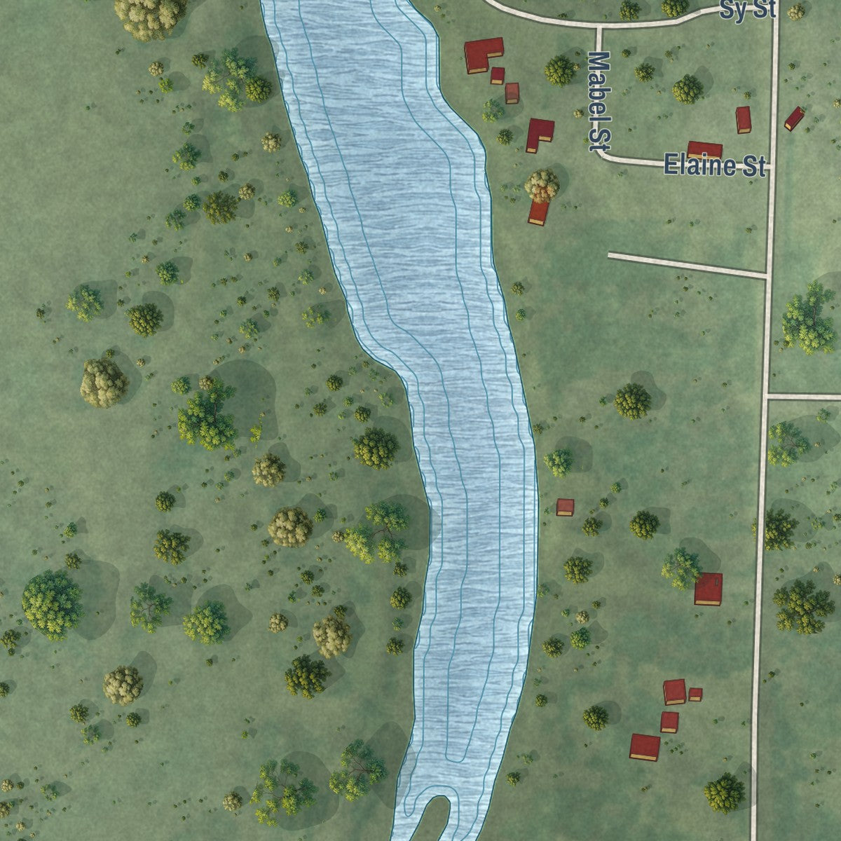Second close-up of the map of Fairchild, Wisconsin print showing more streets and buildings