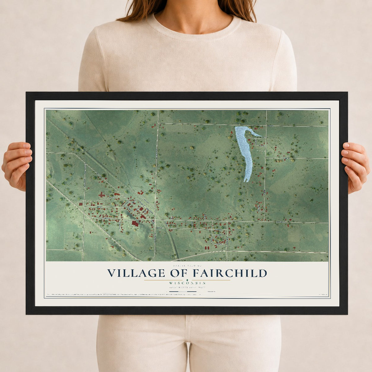 Map of Fairchild, Wisconsin, 12 x 18 inch print in a black wood frame