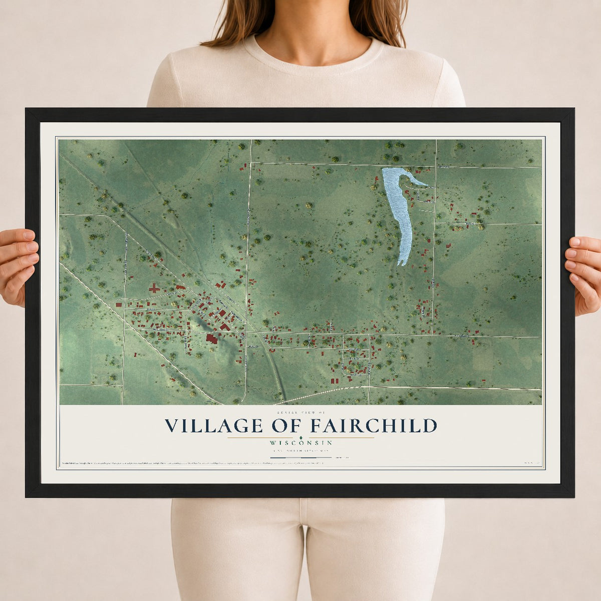 Map of Fairchild, Wisconsin, 18 x 24 inch print in a black wood frame