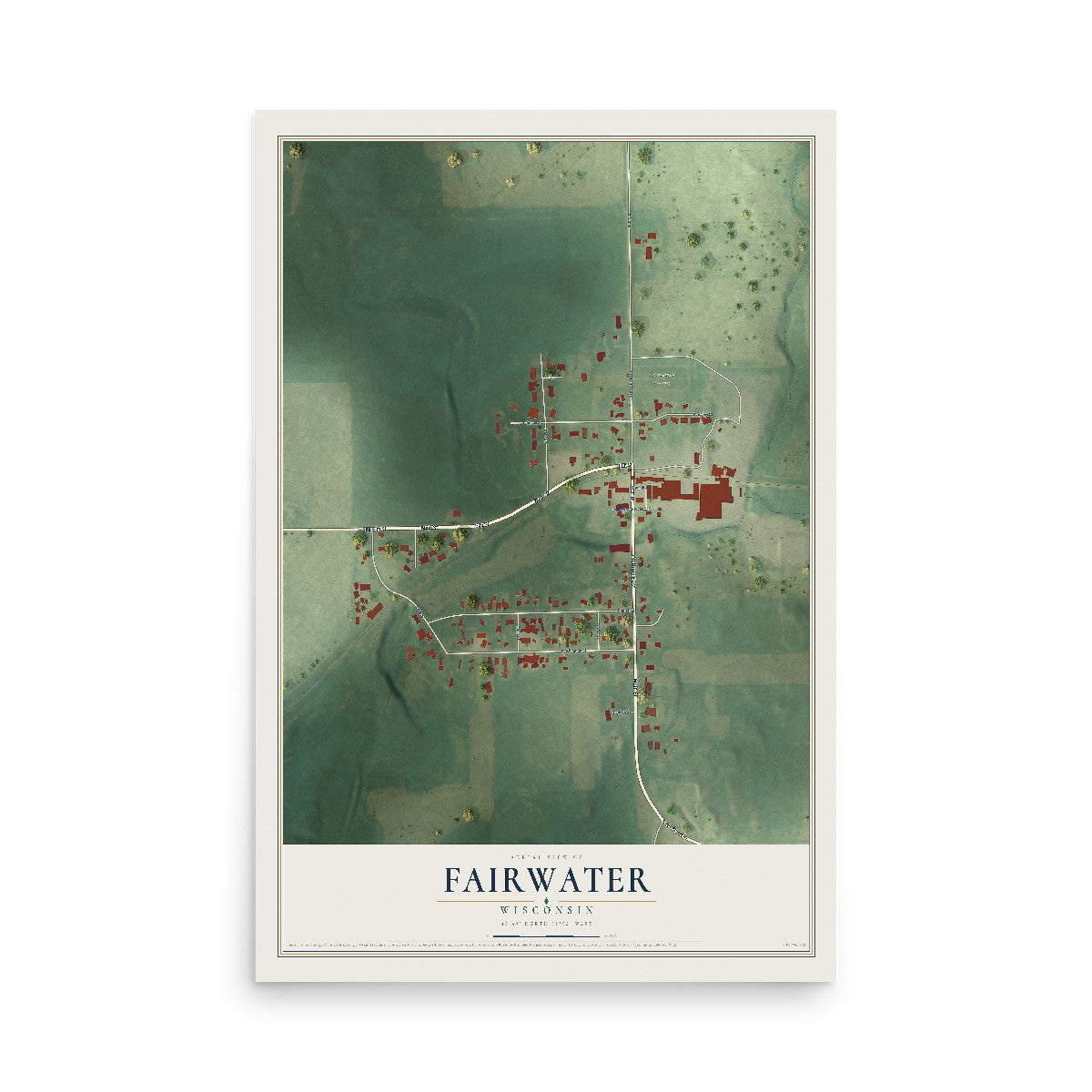 Map of Fairwater, Wisconsin, 12 x 18 inch unframed archival matte print
