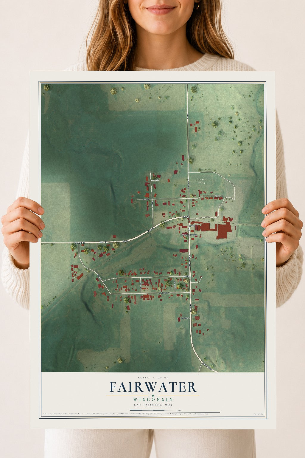 Map of Fairwater, Wisconsin, 18 x 24 inch unframed archival matte print