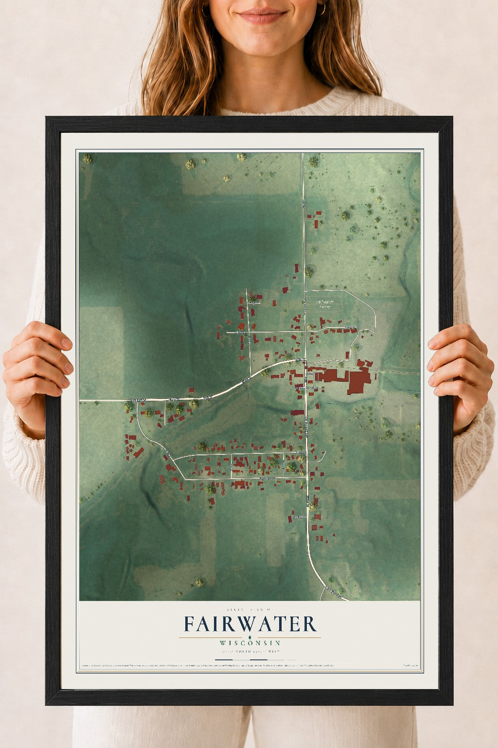 Map of Fairwater, Wisconsin, 18 x 24 inch print in a black wood frame