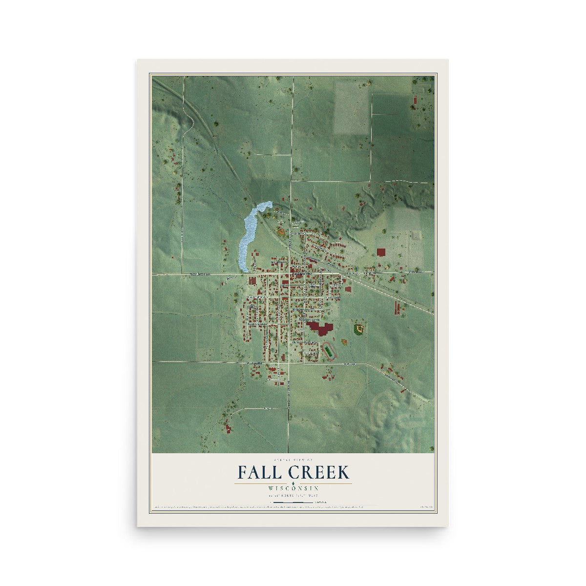 Map of Fall Creek, Wisconsin, 12 x 18 inch unframed archival matte print