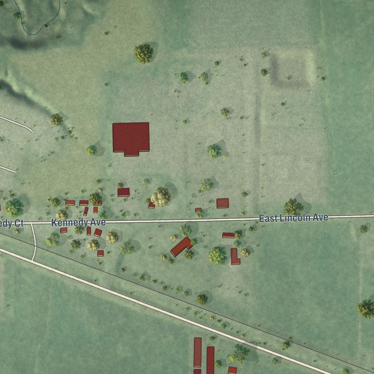 Second close-up of the map of Fall Creek, Wisconsin print showing more streets and buildings