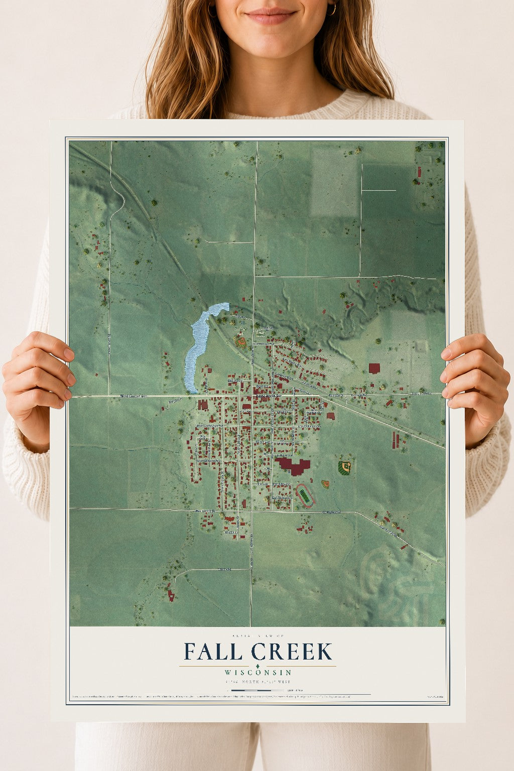 Map of Fall Creek, Wisconsin, 18 x 24 inch unframed archival matte print