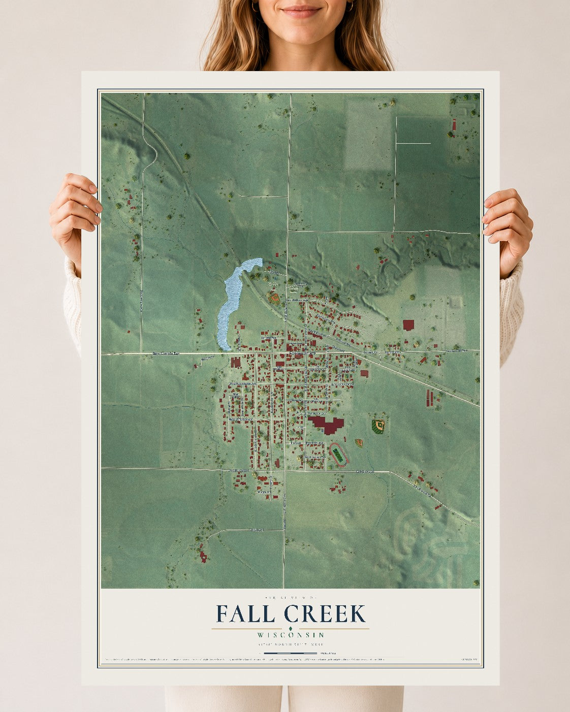 Map of Fall Creek, Wisconsin, 24 x 36 inch unframed archival matte print