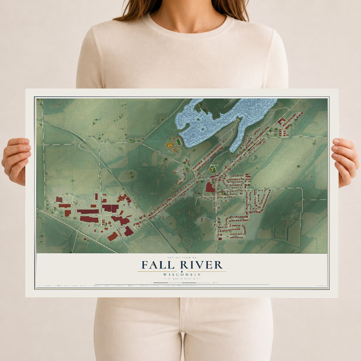 Map of Fall River, Wisconsin, 12 x 18 inch unframed archival matte print