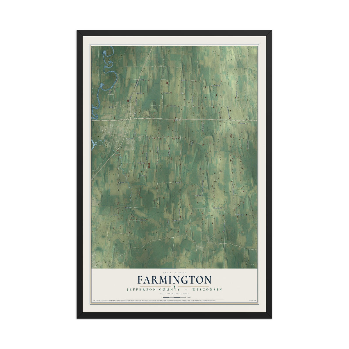 Map of Farmington, Jefferson County, Wisconsin, 12 x 18 inch print in a black wood frame