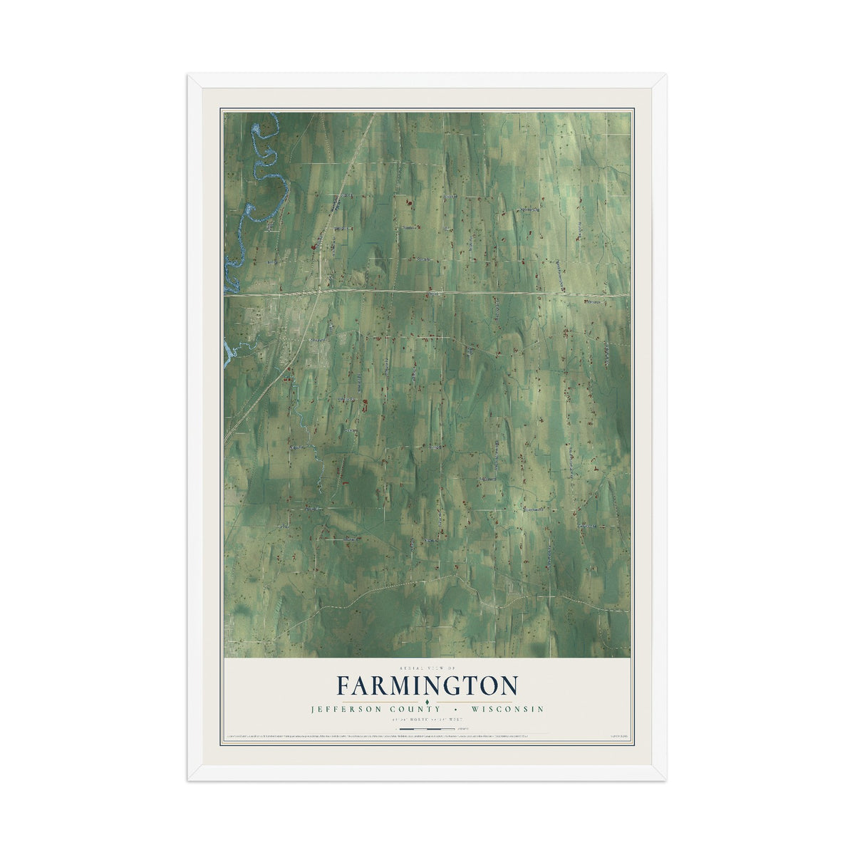 Map of Farmington, Jefferson County, Wisconsin, 12 x 18 inch print in a white wood frame