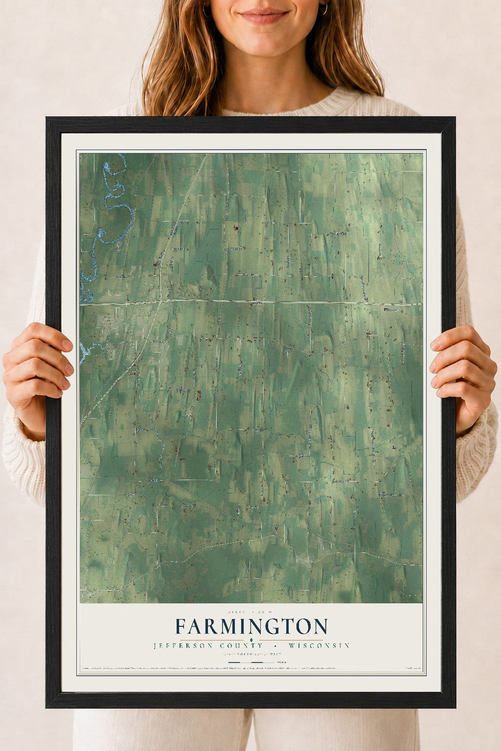 Map of Farmington, Jefferson County, Wisconsin, 18 x 24 inch print in a black wood frame