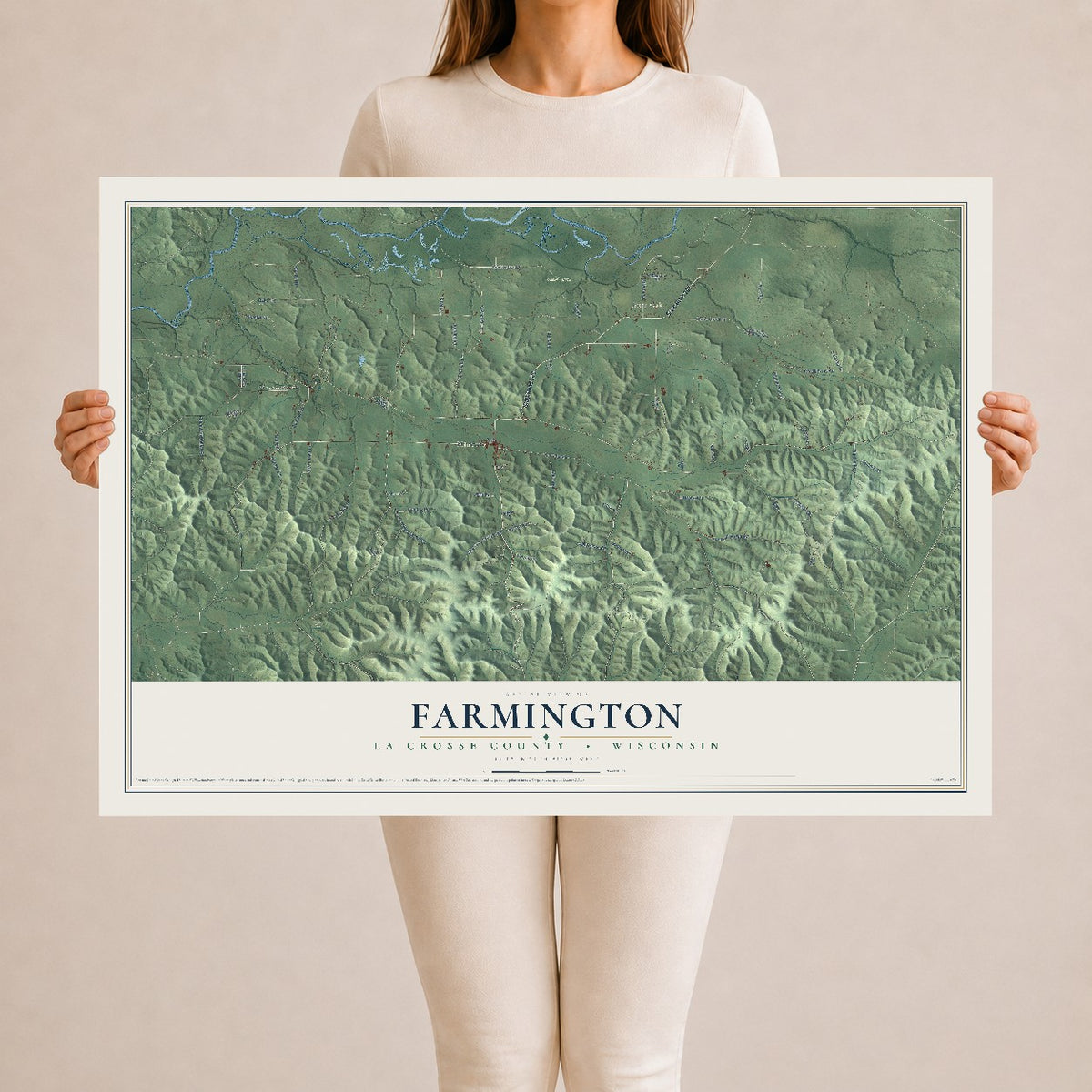 Map of Farmington, La Crosse County, Wisconsin, 24 x 36 inch unframed archival matte print