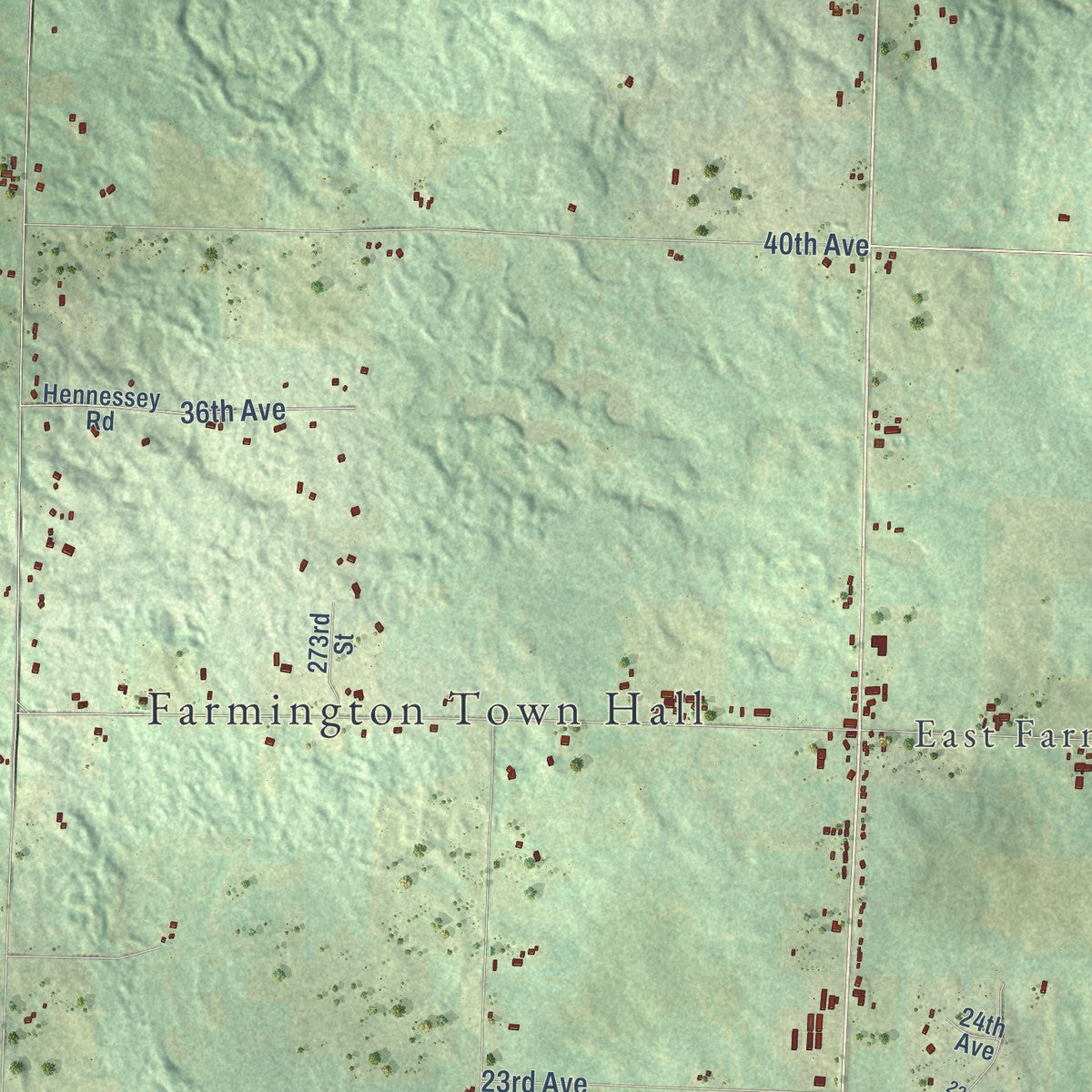 Close-up of the map of Farmington, Polk County, Wisconsin print showing street and building detail