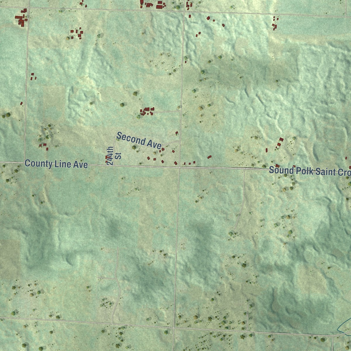 Second close-up of the map of Farmington, Polk County, Wisconsin print showing more streets and buildings