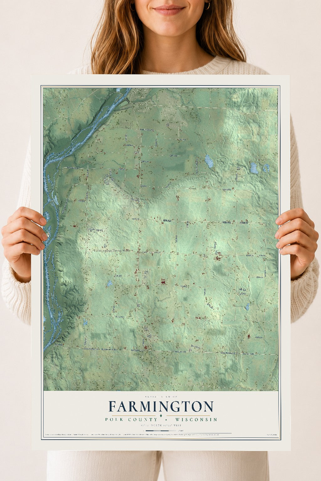 Map of Farmington, Polk County, Wisconsin, 18 x 24 inch unframed archival matte print