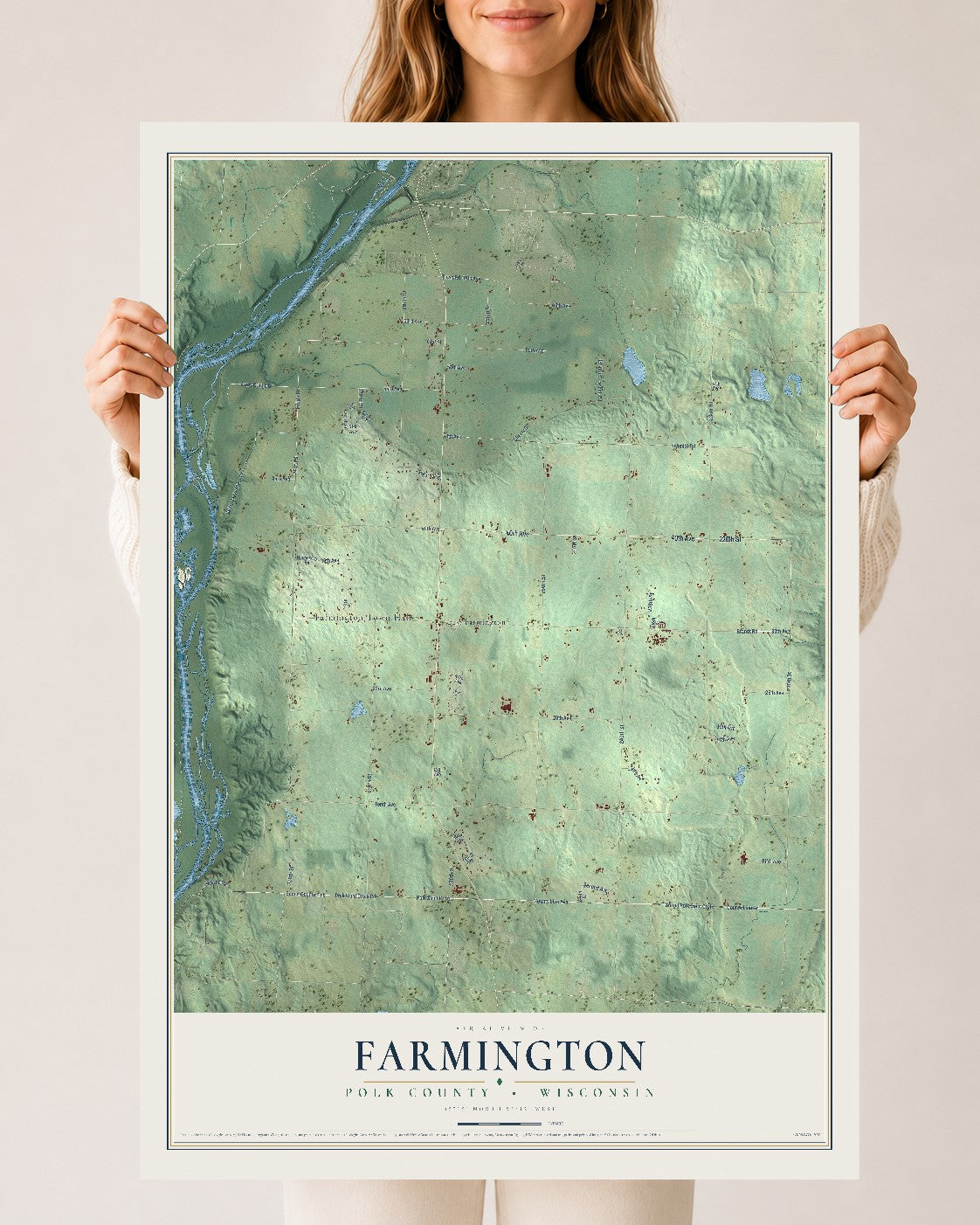 Map of Farmington, Polk County, Wisconsin, 24 x 36 inch unframed archival matte print