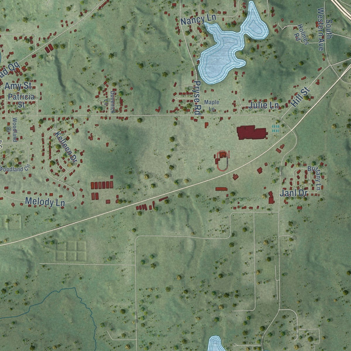 Second close-up of the map of Farmington, Waupaca County, Wisconsin print showing more streets and buildings