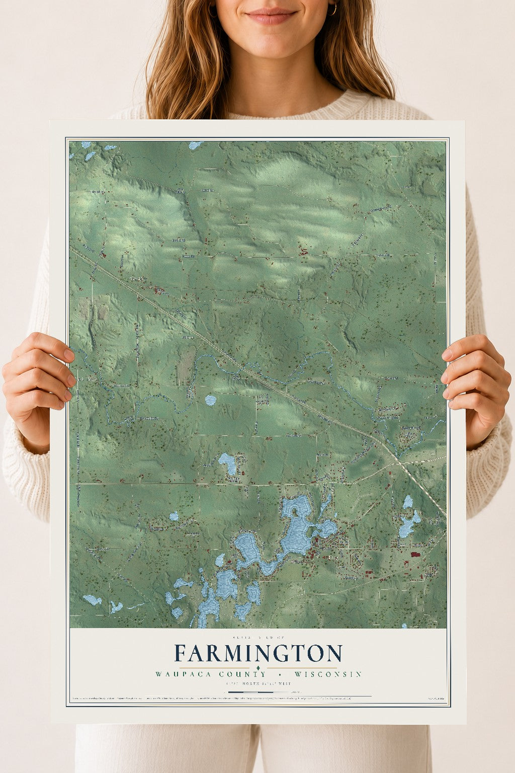 Map of Farmington, Waupaca County, Wisconsin, 18 x 24 inch unframed archival matte print