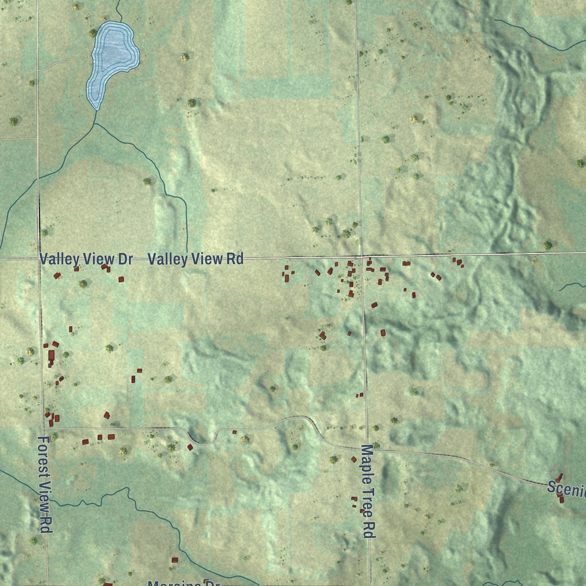 Second close-up of the map of Farmington, Washington County, Wisconsin print showing more streets and buildings
