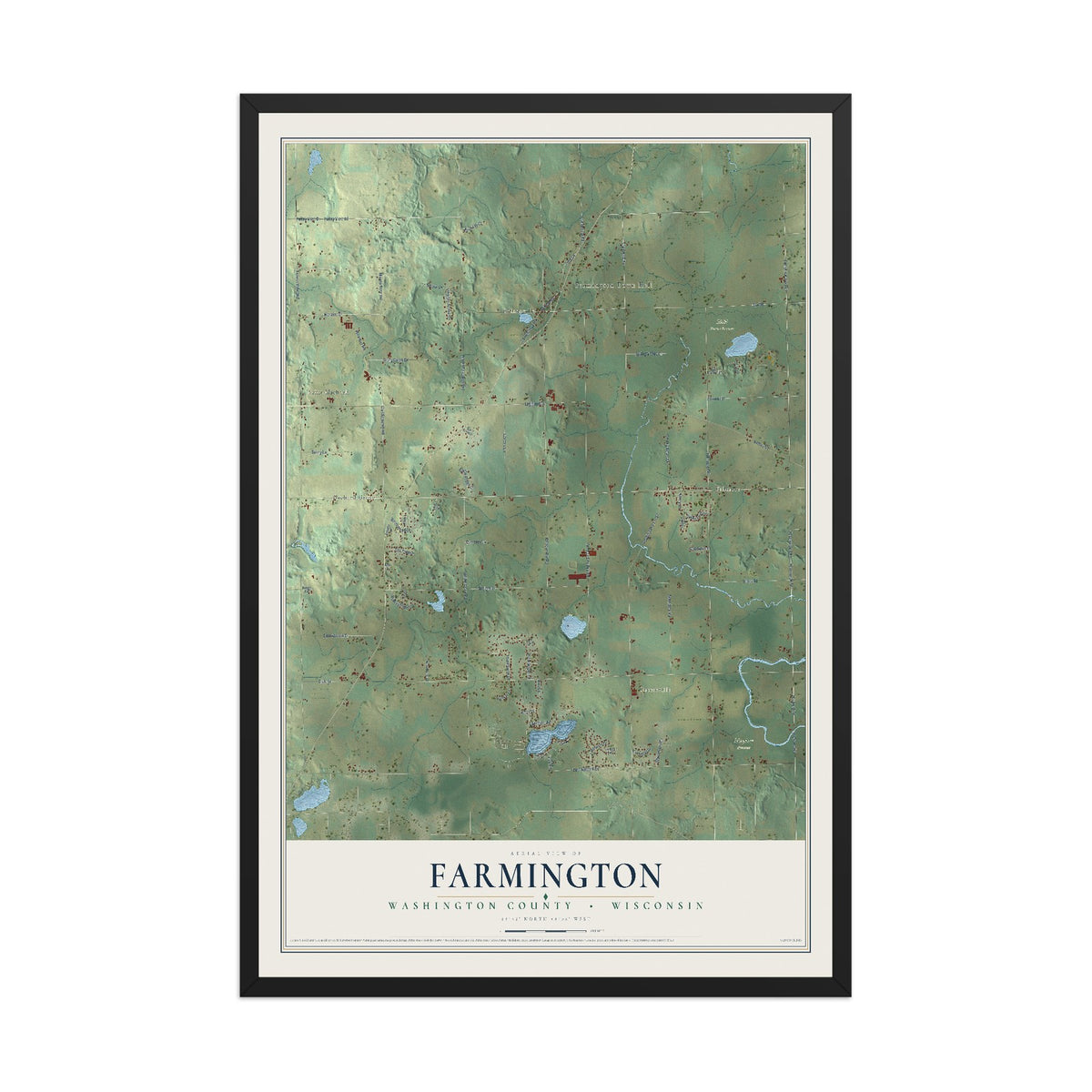 Map of Farmington, Washington County, Wisconsin, 12 x 18 inch print in a black wood frame