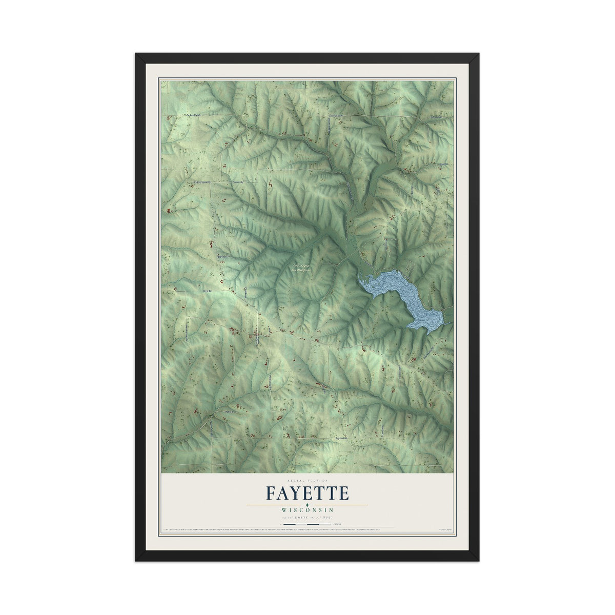 Map of Fayette, Wisconsin, 12 x 18 inch print in a black wood frame