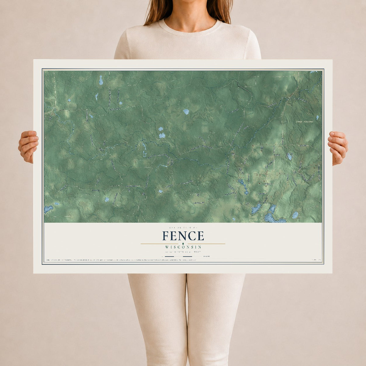 Map of Fence, Wisconsin, 24 x 36 inch unframed archival matte print