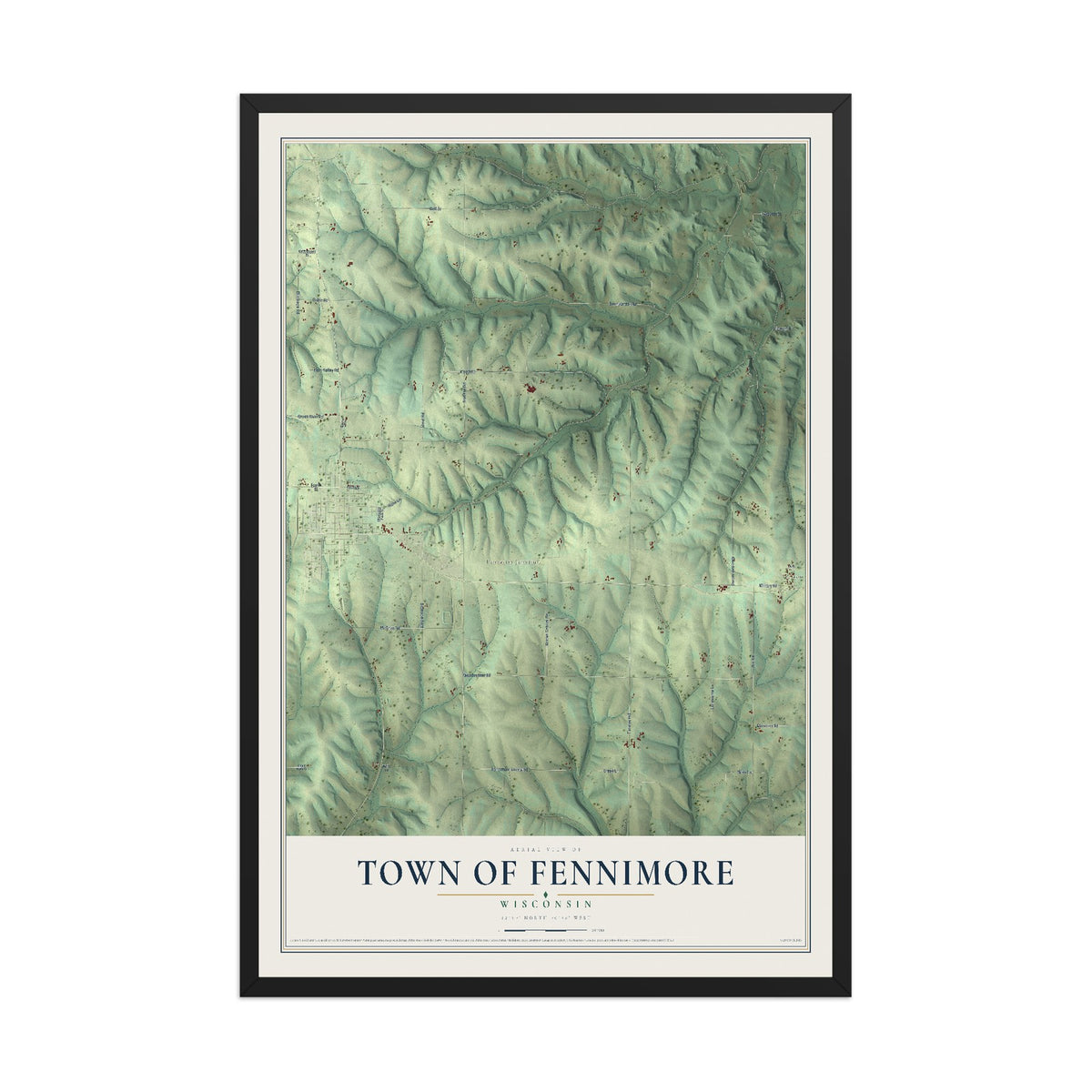 Map of the Town of Fennimore, Wisconsin, 12 x 18 inch print in a black wood frame